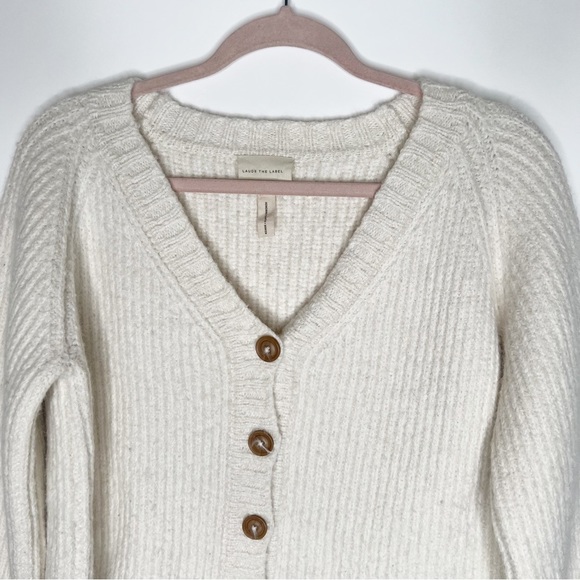 Laude The Label Cream Cardigan Alpaca Cotton Cropped Ribbed Balloon Sleeve Small - Picture 2 of 12